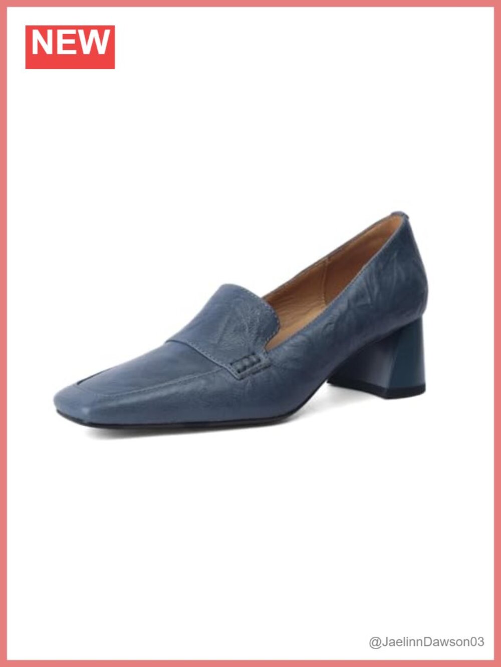 Women's Chunky Heel Loafers Pumps Square Toe Genuine Leather Slip-On